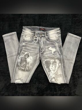 GALA Y2K Angel Military Graphic Distressed Jeans Size 28